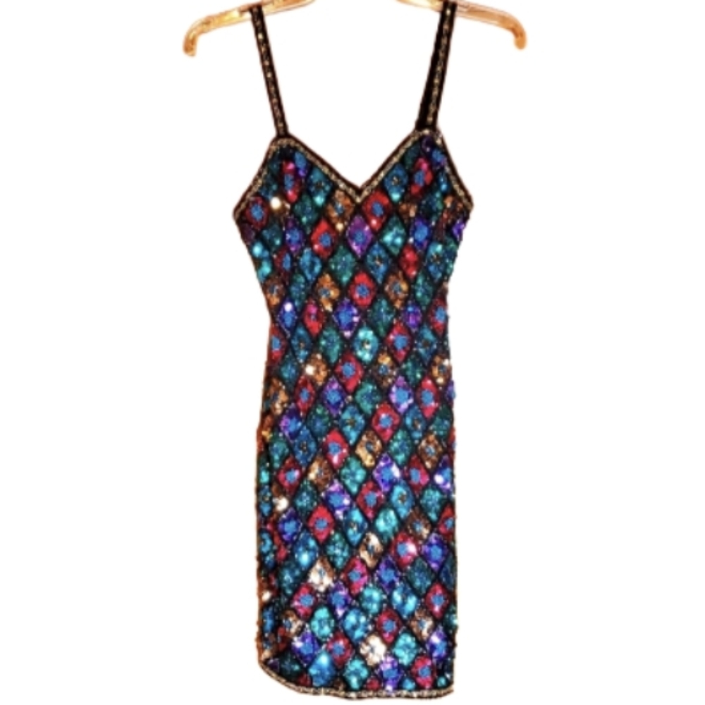 Alyce Designs Womans Sequin Diamond Pattern Vintage Cocktail Dress Size 6